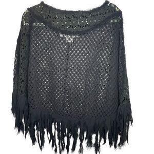 Black Lace Cocktail Cape Capelet Shawl Fringe Rayon Black Market One Size USA